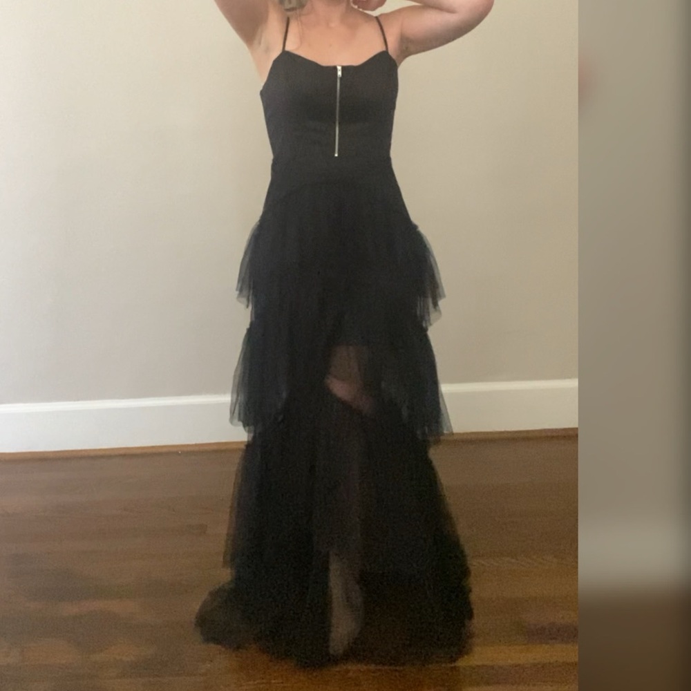 Black corset tiered ruffle prom dress with - Picture 2 of 4